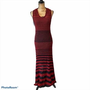 Zara Collection Crochet Maxi Dress Red Black L